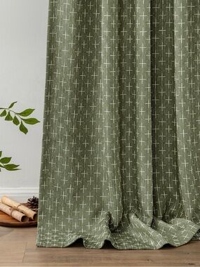 Green Cross-Pattern Drapery Curtain 2 Panels - Miulee Brand set